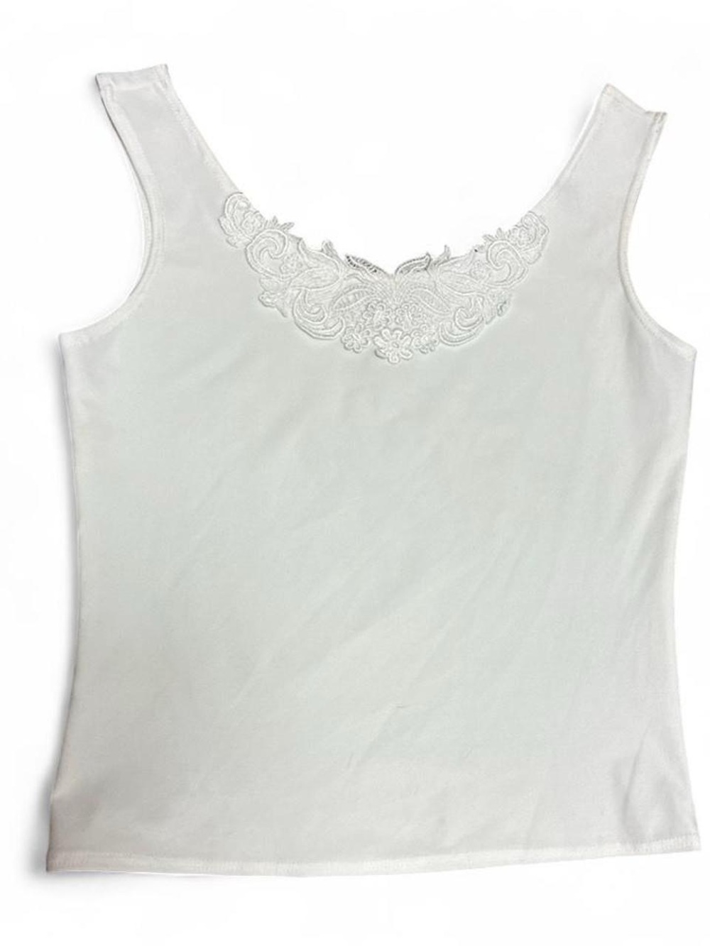Vintage Kleids White Lace Trim Tank Top USA Made Medium Y2K Minimalist